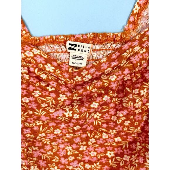 NWT Billabong Flora 💯 Cotton Puff Sleeve Floral Top Orange Pink Combo $46 XS/6 - Picture 5 of 5
